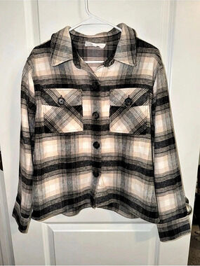 BB Dakota Steve Madden Plaid Shirt Jacket in Black & Cream Large Like New